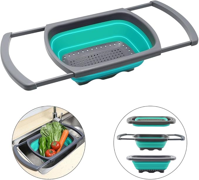 Qimh Colander collapsible, Colander Strainer Over The Sink Vegetable/Fruit Colanders Strainers With Extendable Handles, Folding Strainer for Kitchen,6 Quart - Image 9