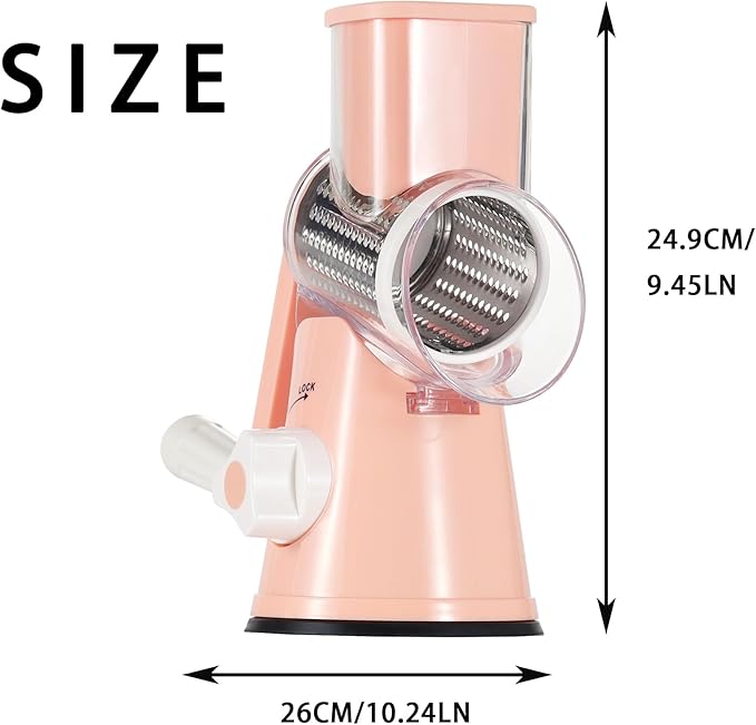 Rotary Cheese Grater with Handle, Round Mandoline Speed Kitchen Slicer, 3 in 1 Multifunctional Vegetable Shredder Manual Nut Grinder for Nuts, Potato, Carrot, Cucumber (Pink) - Image 8