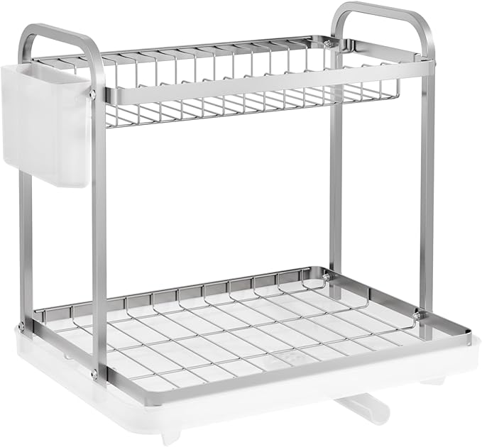 Sakugi 2-Tier Dish Drying Rack - Stainless Steel Dish Rack with Cutlery & Utensil Holders for Kitchen Counter, Sink Organization and Storage for Small Family, 15" W x 11.4" L x 15" H, Silver - Image 3