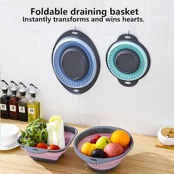 Collapsible Colander and Strainer,Silicone Strainer Colanders & Food Strainers,for Vegetable and Fruit, Kitchen Essentials (2, Blue, 2.5L+2.5L) - Image 8