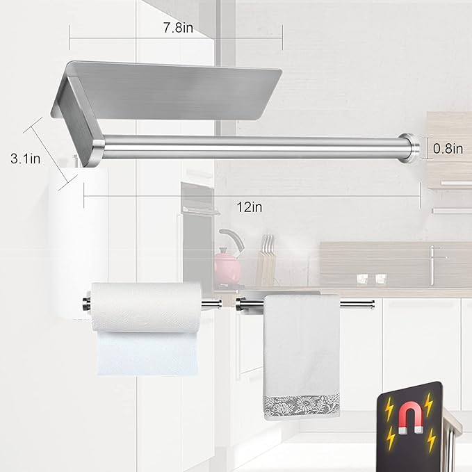 Paper Towel Holders Magnetic Steel Brushed Towel Roll Holders with Strong Magnetic Backing - Fit for Large Paper Towels-for Kitchen,Refrigerator,Grill,Toolbox,Garage,Shop - Image 6