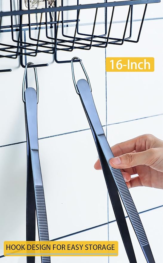 JETKONG 2 Pcs 16-Inch Heavy Duty Cooking Tweezers Extra Long Stainless Steel Kitchen Tweezers Large Plating Tongs (Navy Blue) - Image 6