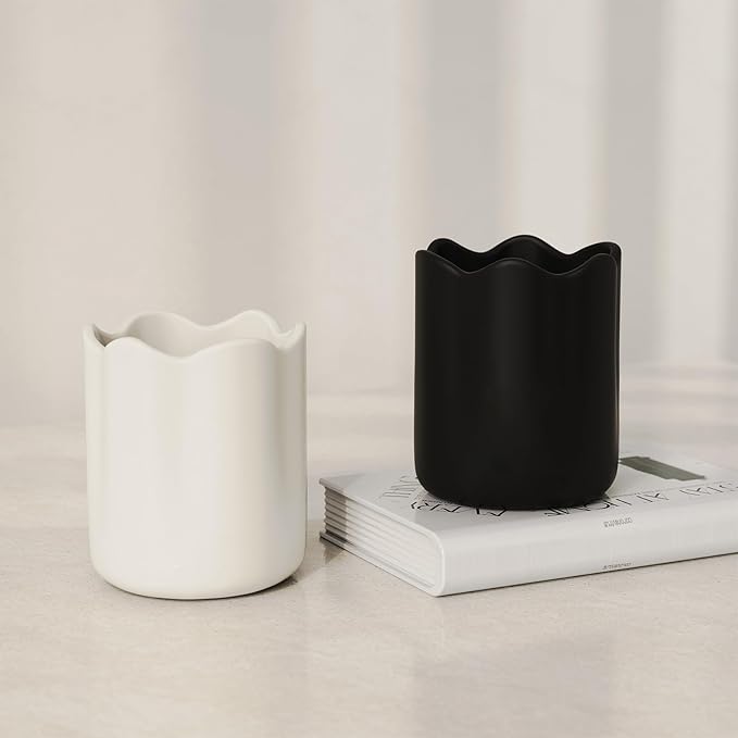 Ceramic Utensil Holder for Kitchen Counter, 6.2" Large Kitchen Utensil Holder for Countertop with Cork Bottom, Cooking Tool Organizer for Spatula, Matte White - Image 7