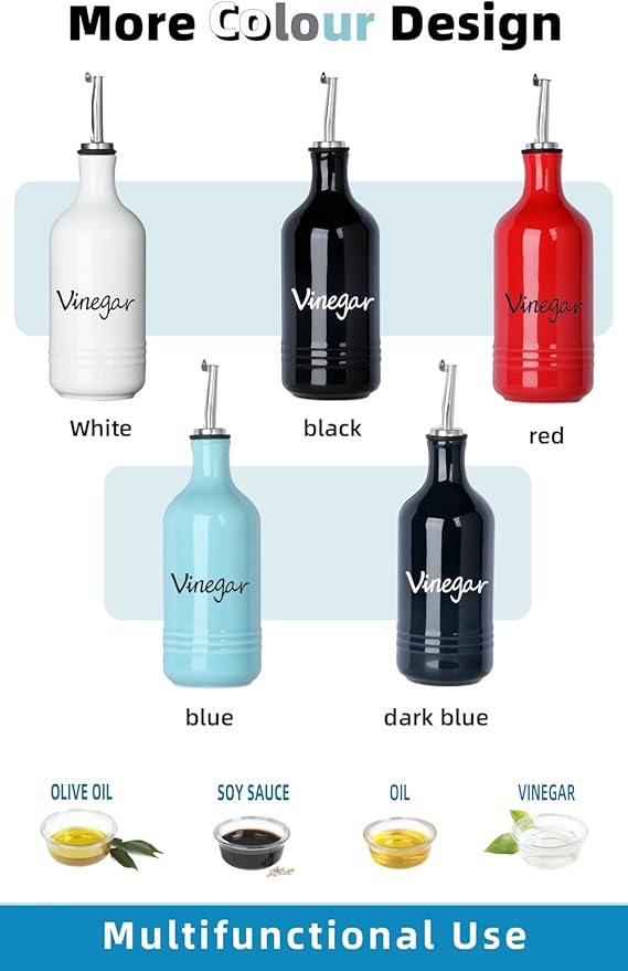 Farmhouse Ceramic Oil and Vinegar Dispenser Bottle Set, Perfect for Storage of Oil and Vinegar,15 oz (White)