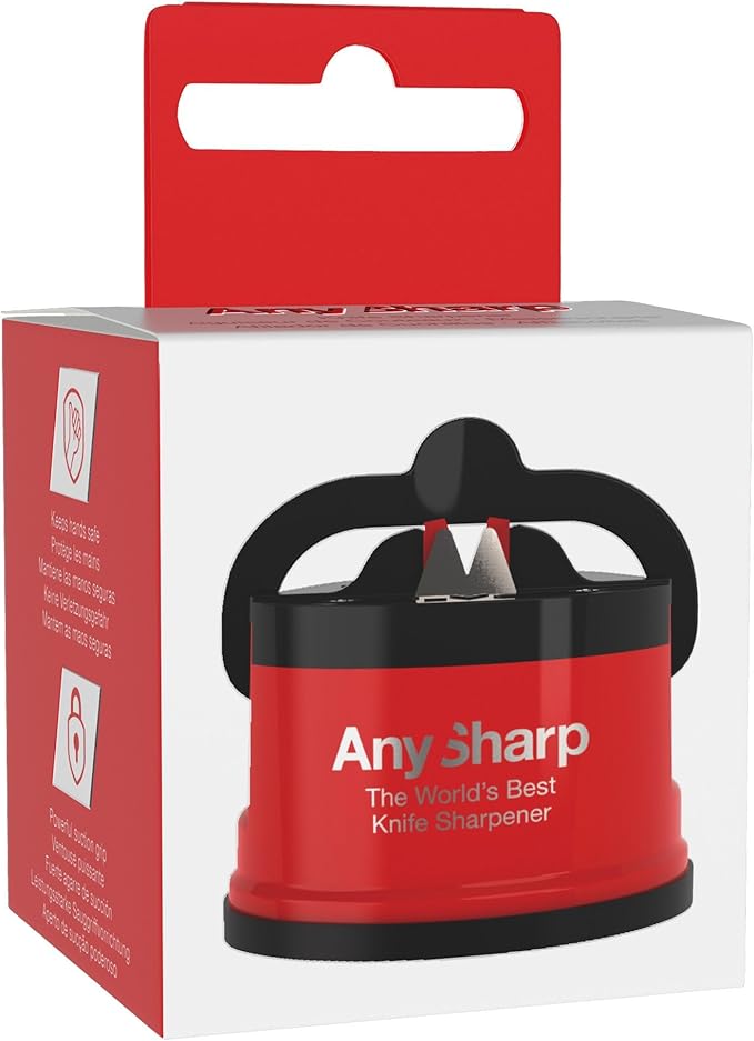 AnySharp – Editions – Hands Free Knife Sharpener - Easy to Use Sharpening Tool with PowerGrip Suction Base and 20-Degree Pre-Set Angle - for All Knives: Chef's, Serrated, and Hardened Steel - Red - Image 11