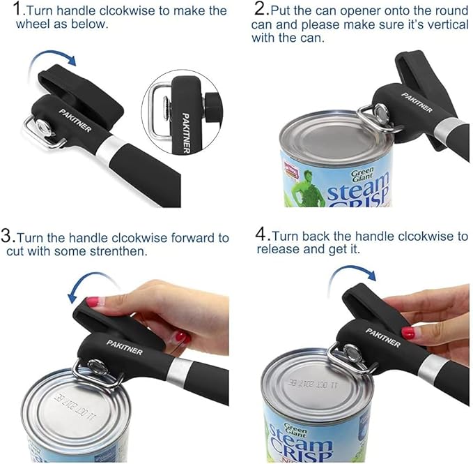 PAKITNER- Safe Cut Can Opener, Smooth Edge Can Opener - Handheld Easy Turn Knob, Manual Can Opener, Ergonomic Smooth Edge, Food Grade Stainless Steel Cutting Tool for Kitchen & Restaurant - Image 9