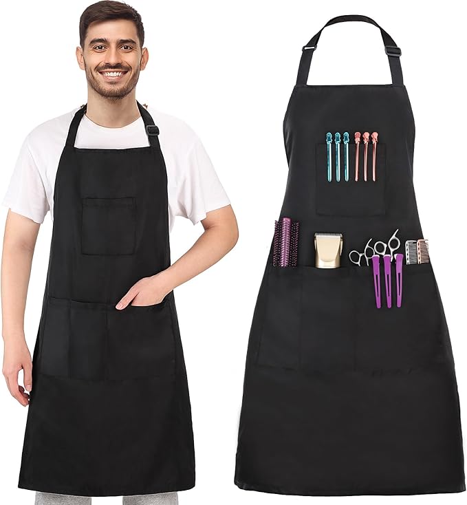 Noverlife Hair Stylist Apron with 4 Pockets, Hair Resistant 34 Inch Long Hairdresser Aprons w/Adjustable Strap for Salon