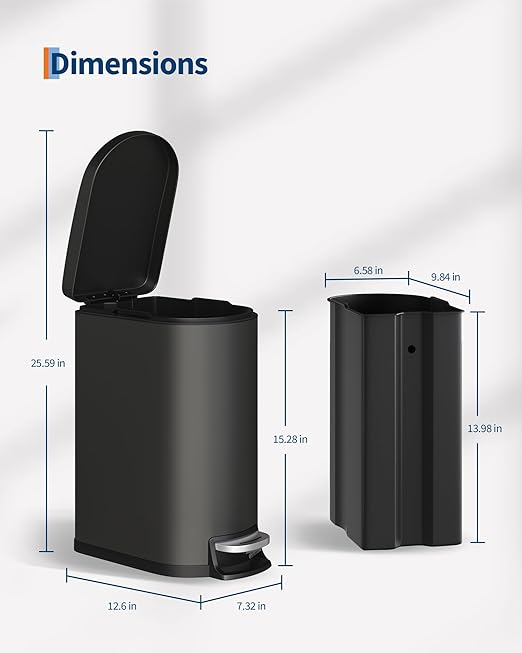 GarveeHome 13 Gal & 2.6 Gal Trash Can Combo Set, Kitchen Trash Can and Bathroom Trash Bin with Lid, Step-On Rustproof Garbage Bin with Inner Bucket, Black - Image 8