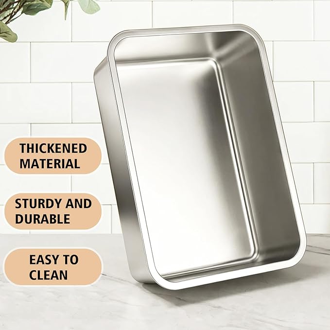 9.2QT Stainless Steel Lasagna Pan with Lid, 4 Inch Deep Baking Dish with Lid – 15.6"x11.6"x4" Nonstick Casserole Dish Oven Safe to 500°F, Food-Grade Deep Baking Pan for Lasagna, Roasts, Family Cooking