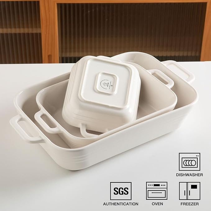 Sweejar Relief Casserole Dishes for Oven, Ceramic 9x13 Baking Pans Set for Cooking, Cake, Banquet and Daily Use, Rectangular Bakeware Set, Porcelain Baking Dish, Lasagna Pan Deep with Handles(Navy) - Image 6