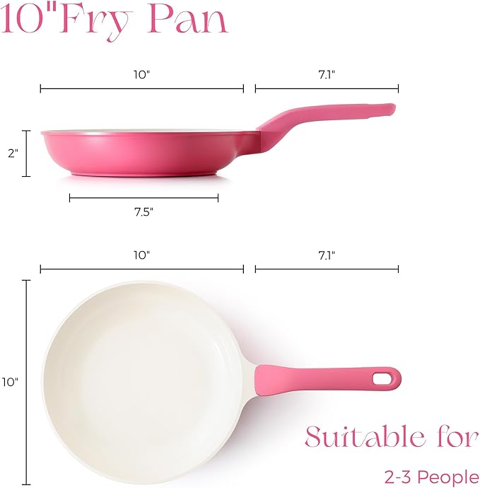 PRICUSIS Nonstick Ceramic Frying Pan, 8/10 Inch Skillet with Stay Cool Handle, Fully Coated, Induction Compatible & Oven Safe, 100% Dishwasher Safe, PTFE PFAS & PFOA Free(10 Inch, Raspberry Red)