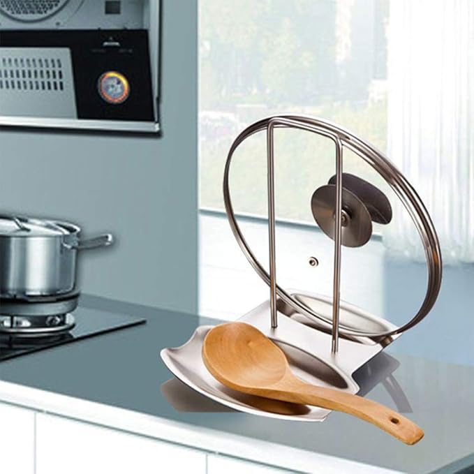 Pot Lid Holder Spoon Rest,Stainless Steel Utensils Pan Pot Cover Lid Rack Stand Organizer,Multifunctional Storage Soup Spoon Rests Rack Kitchen Decor Tool - Image 7