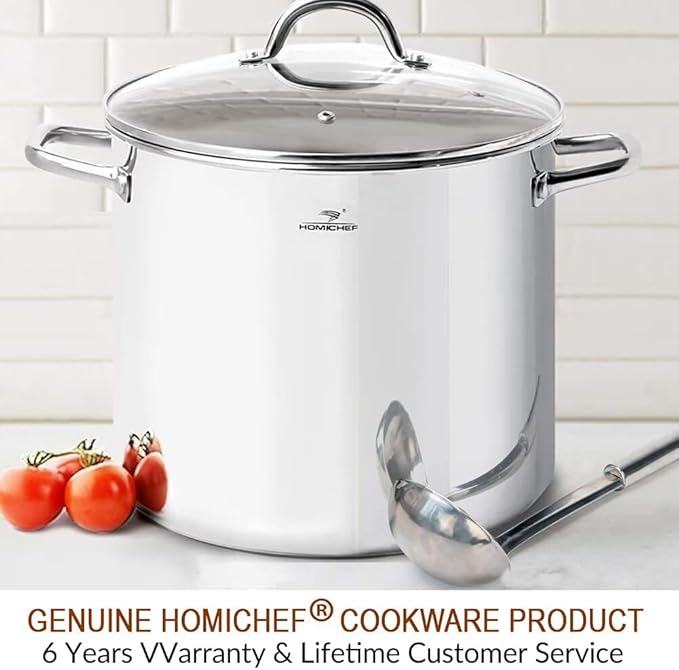 HOMICHEF Commercial Grade LARGE STOCK POT 20 Quart With Lid - Nickel Free Stainless Steel Cookware - Healthy Polished Stockpots - Heavy Duty Induction Soup Pot - Image 7
