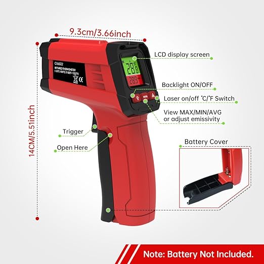 Digital Infrared Thermometer Gun for Cooking,BBQ,Pizza Oven, Infrared Thermometer Laser with Backlight,-58โ~1022โ(-50โ~550โ) Handheld Non Contact Heat Laser Temperature Gun (Not for Human)