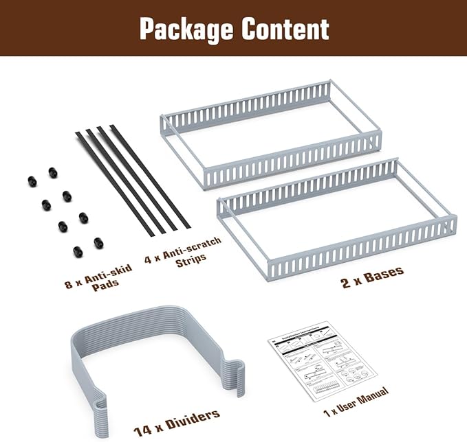 Housolution Cutting Board Organizer Rack, Expandable Baking Tray and Cookie Sheet Organizer with 14 Adjustable Dividers, Bakeware Muffin Tin Cupcake Pan Storage Organizer for Cabinet, Gray - Image 7