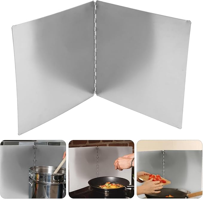 ABOOFAN Stainless Steel Oil-Proof Kitchen Shield 11.8 Inch Foldable Grease Splatter Screen for Stove Top Heat Insulation Baffle for Cooking Splash Protection