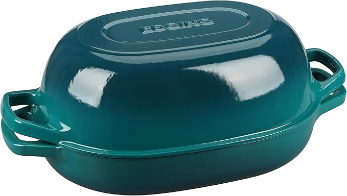 EDGING CASTING Enameled Cast Iron Oval Dutch Oven Pot with Lid, Dutch Oven for Sourdough Bread Baking, Bread Oven, Bread Dutch Oven, Oval Bread Pan, 7qt, Darkcyan