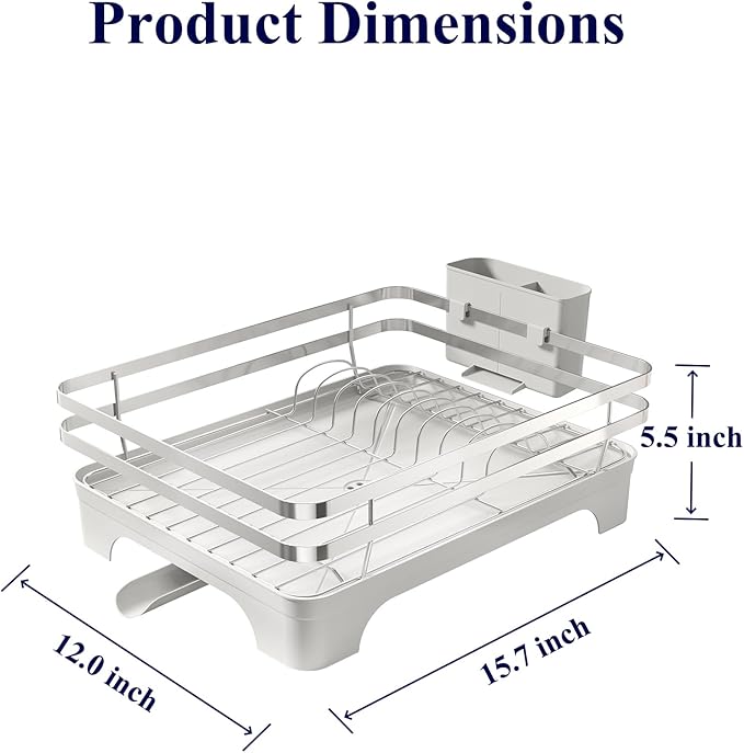 Kitsure Dish Drying Rack - Multi-Functional Dish Rack for Kitchen Counter with Cutlery Holder, Rust-Proof Storage Solution with Rotatable, 15.7" x 12.0" x 5.5", Sliver Grey - Image 2