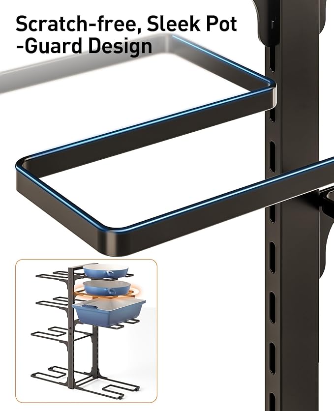 ORDORA Pots and Pans Organizer under Cabinet, 20.8" Height Heavy Duty 120LBS Pots Pans Organizer Rack for Cabinet 8-Tier Adjustable for Big Stockpots, Dutch Oven, Cast-iron Pan, Heavy Cookware, Bronze - Image 7