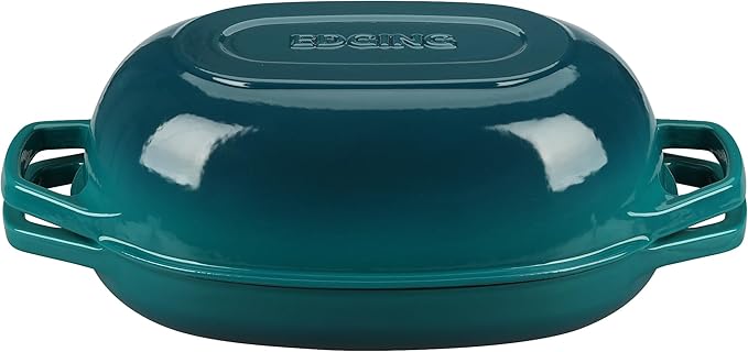 EDGING CASTING Enameled Cast Iron Oval Dutch Oven Pot with Lid, Dutch Oven for Sourdough Bread Baking, Bread Oven, Bread Dutch Oven, Oval Bread Pan, 5qt, Darkcyan