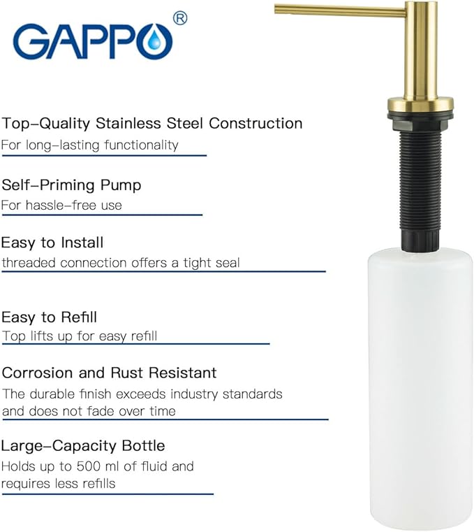 Kitchen Sink Soap Dispenser Champagne Gold Stainless Steel GAPPO Countertop Pump Hand Lotion Built in Bottle - Image 7