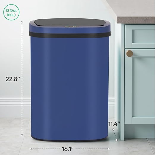 BestOffice 13‑Gallon Automatic Sensor Trash Can, Deep Blue – 50 L Touchless Motion‑Activated Kitchen Garbage Bin, Fingerprint‑Resistant Stainless Steel - Image 7