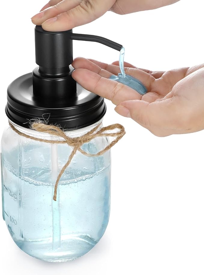 Premium Quality Mason Jar Soap Dispenser - Black 16 Ounce - Made from Rust Proof Stainless Steel – Dish and Hand Soap Dispenser – Ideal for Kitchen Dish Soap, Bathroom Soap