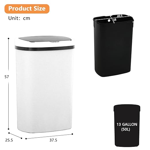 13 Gallon/50 L Kitchen Trash Can with Lid, Garbage Can with Touch-Free Lid, Cute Trash Can Automatic Trash Can Bathroom Trash Can with Lid, Motion Sensor Trash Can Waterproof Trash Bin