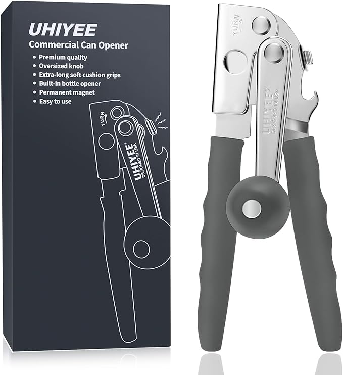 Commercial Can Opener, UHIYEE Hand Crank Can Opener Manual Heavy Duty with Comfortable Extra-long Handles, Oversized Knob, Large Handheld Can Open Easy for Big Cans, Gray - Image 8