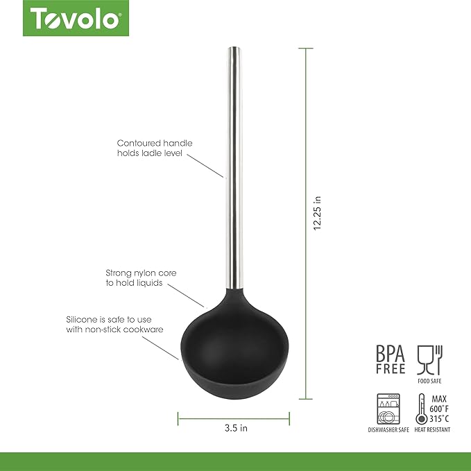 Tovolo Silicone Ladle With Stainless Steel Handle Deep Soup Ladle for Cooking Canning Serving Soup Punch Stew Sauce, Large Kitchen Utensil Spoon Dishwasher Safe BPA Free Silicone Black - Image 6