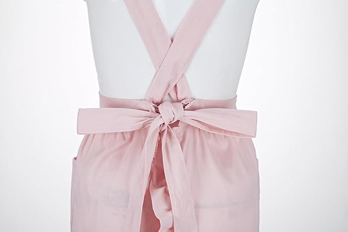 Hyzrz Retro Adjustable Ruffle Aprons with Pockets for Women Girls Vintage Cross Back Pinafore Dress Maid Costume Apron