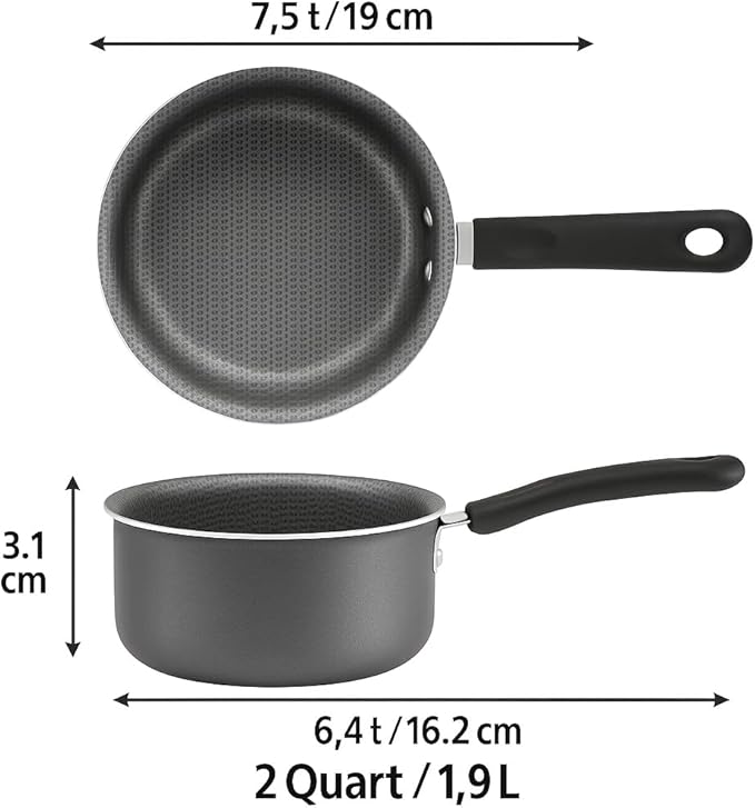 1-Quart Non-Stick Sauce Pan with Stay-Cool Handle – Durable Steel Construction, Even Heat Distribution, Easy-Clean Coating, Gray Finish