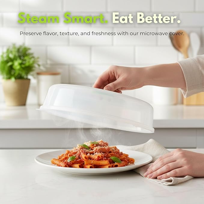 Flexzion Microwave Plate Covers Set of 5 - BPA-Free Microwave Cover with Adjustable Steam Vent, Dishwasher Safe Microwave Splatter Cover, Transparent Plastic Food Covers for Microwave Cooking - Image 8