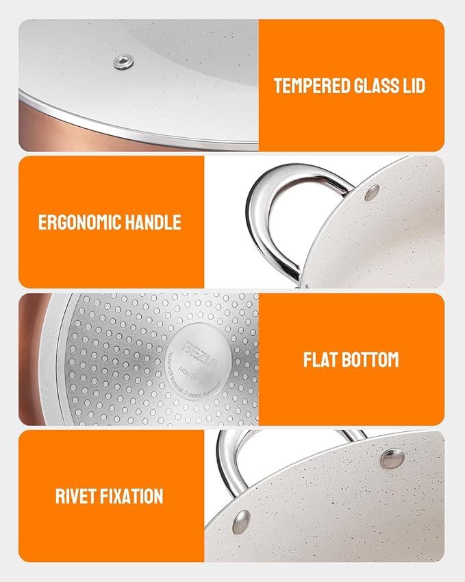 BEZIA Large 10 Quart Nonstick Cooking Pot with Lid, Induction Stock Pot, Soup Pot for All Stovetops, Non-toxic and Oven Safe, PFOA PFAS Free, Golden - Image 6