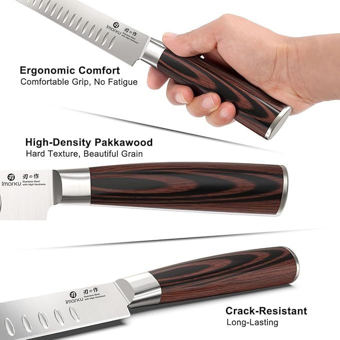 imarku Brisket Knife, 12 Inch Ultra Sharp Carving Slicing Knife for Brisket, BBQ, Turkey, Ham, Ribs, and Roast Beef, Japanese High Carbon Stainless Steel Blade, Ergonomic Pakkawood Handle, Gift Box - Image 9