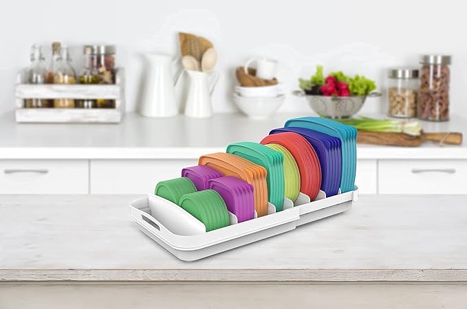 EVERIE Expandable Food Container Lid Organizer for Cabinet, Fits 12-Inch Deep or Deeper Cabinets , Adjustable 13.4" to 20.5", 10 Adjustable Dividers for lids , Drawer, Pantry and Kitchen Storage - Image 6