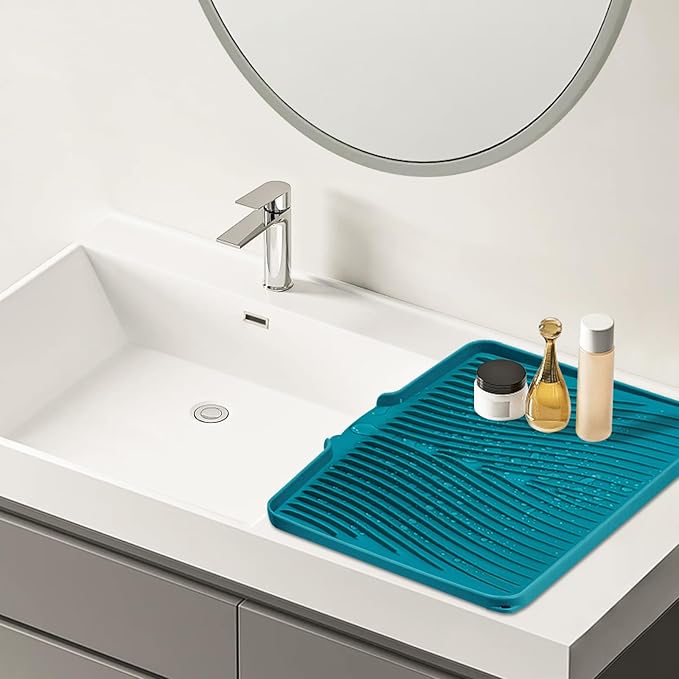 TIKNIK Silicone Dish Drying Mat, Stone Drying Mat for Kitchen Counter with Built-In Drain, Non-Slip Drain Pad with Built-in Drain, Heat Resistant Stone Drying Mat, 1Pcs 20" x 15", Green - Image 6