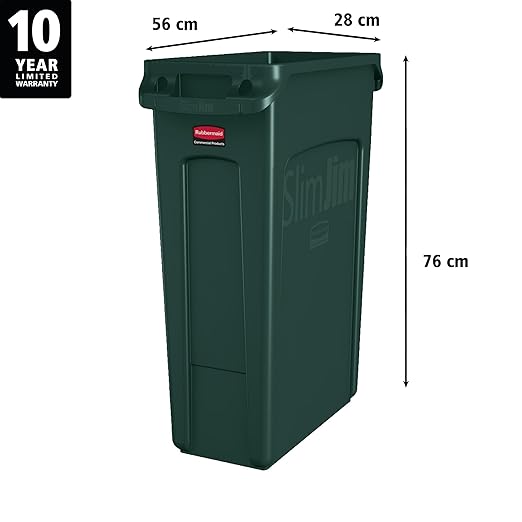 Rubbermaid Commercial Products Slim Jim Plastic Rectangular Recycling/Compost Bin with Venting Channels 23 Gallon Green Recycling (FG354007GRN) - Image 2