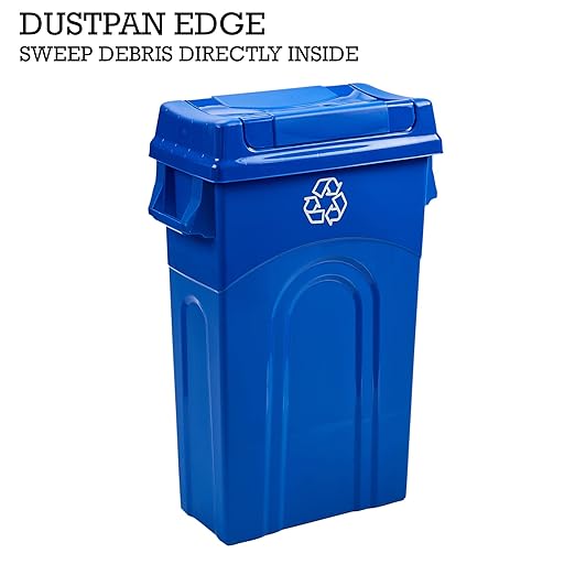 United Solutions 23 Gallon Highboy Plastic Recycling Bin Kitchen Trash Can with Lid, Pass Through Handles, and Dustpan Edge, Blue - Image 7