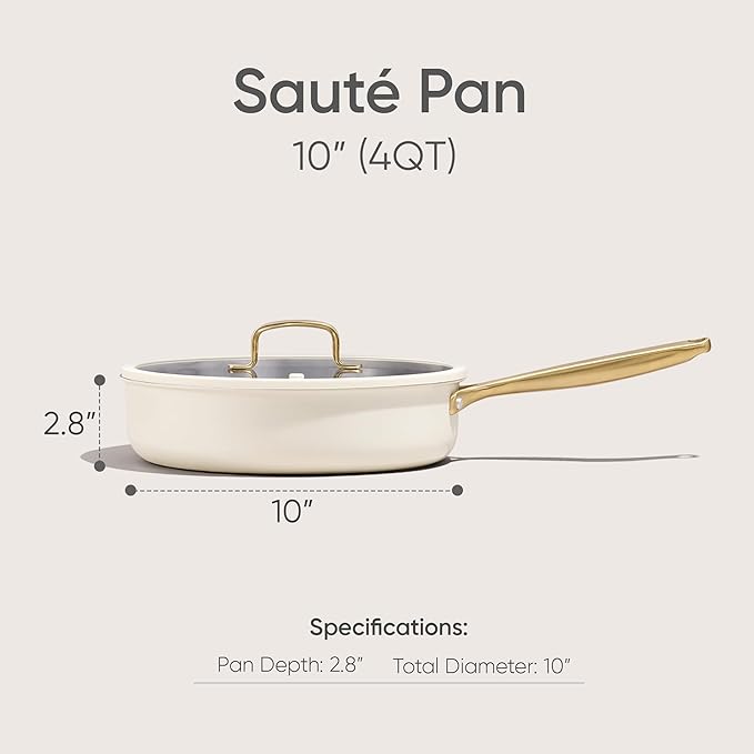 CAROTE 10" Stainless Steel Frying Pan with Lid, Outer Ceramic Layer, Non-Toxic, Even Heating,Oven Safe, Induction, Ceramic and Gas Cooktops Compatible, White - Image 7