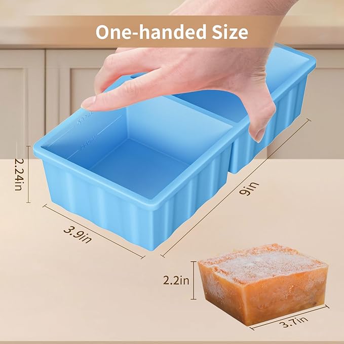 Silicone Freezer Tray for Soup Ice Cubes: 2-Cup Freezing Tray with Lid for Meal Prep - 2Pack Silicon Soup Portion Freeze Trays Make Stock Souped Ice Cube - Image 7