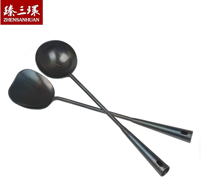 ZhenSanHuan Chinese Traditional HandMade Iron Ladle Wok Tool Set,Long wok utensils (Ladle, 40CM/15.7'')