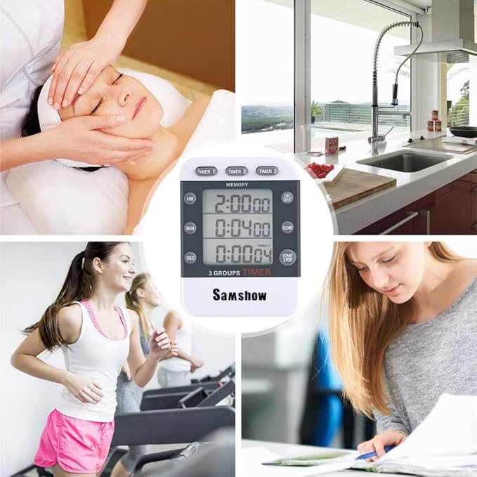Digital Kitchen Timer Dual Timers 3 Channels Count UP/Down Cooking Timer Large Display, Adjustable Volume Alarm with Magnetic Back, Stand, Battery Included - Image 8
