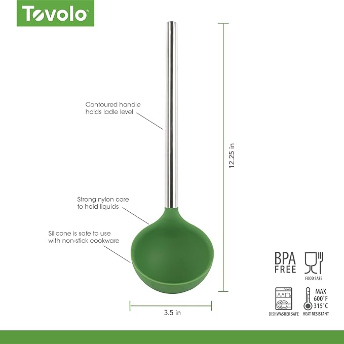 Tovolo Silicone Ladle With Stainless Steel Handle Deep Soup Ladle for Cooking Canning Serving Soup Punch Stew Sauce, Large Kitchen Utensil Spoon Dishwasher Safe BPA Free Silicone Pesto Green - Image 6