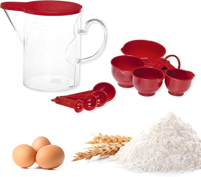 Measuring Cups and Measuring Spoons Set of 10 Pieces, Supreme Housewares Plastic Multi-Purpose Home Essentials Cooking, and Baking Tools BPA Free Dishwasher Safe for Liquid and Dry (Red) - Image 5