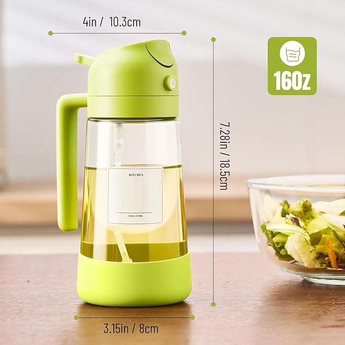 PARACITY Oil Dipenser Bottle with Silicone Bottom, 2 in 1 Olive Oil Sprayer and Dispenser, Oil Spray Bottle 500ML/ 17OZ for Cooking, Kitchen, BBQ, Air Fryer, Salad, Baking(1PC Green) - Image 8