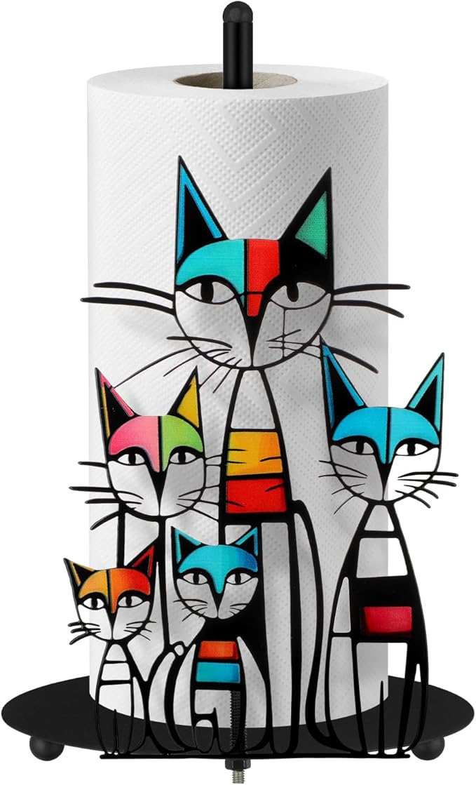 Mid Century Cat Paper Towel Holder Black Metal Paper Towel Holder Retro Decorative Tissue Stand Colorful Mid Century Retro Table Decor for Home Party Bathroom Countertop Dining Table