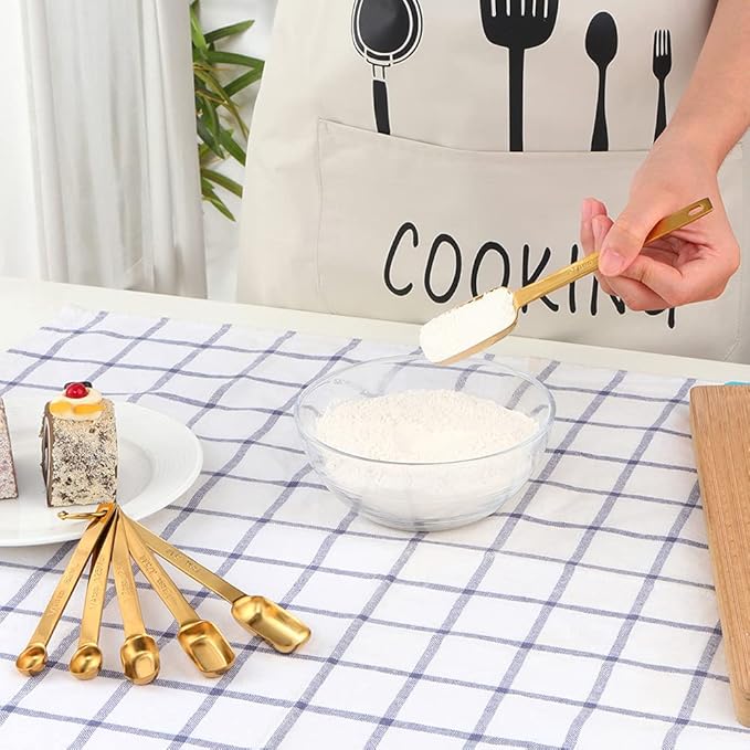 DOCBLACK Measuring Spoons, Heavy Duty 18/8 Stainless Steel Measuring Spoons Cups Set, Set of 6 for Gift Measuring Dry and Liquid Ingredients - Rose Gold