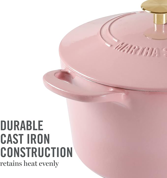 MARTHA STEWART Gatwick 7-Quart Enamel Cast Iron Dutch Oven Pot with Lid – Pink – Heavy-Duty Dutch Oven for Slow Cooking, Braising & Baking - Image 7