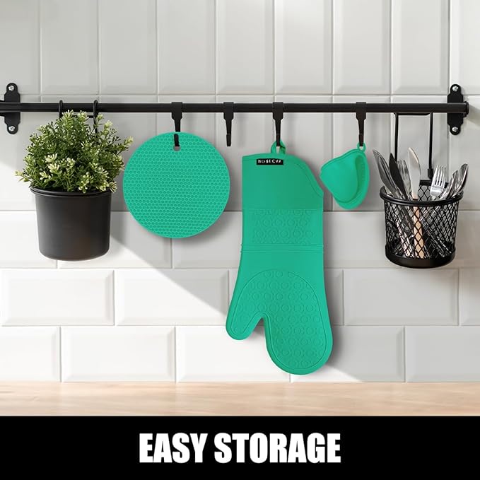 Rorecay 6pcs Oven Mitts and Pot Holders Sets Heat Resistant 500 Degrees, Non-Slip Silicone Hot Pads Potholders for Kitchen Baking Cooking, Extra Long Oven Gloves Quilted Liner, Jungle - Image 9